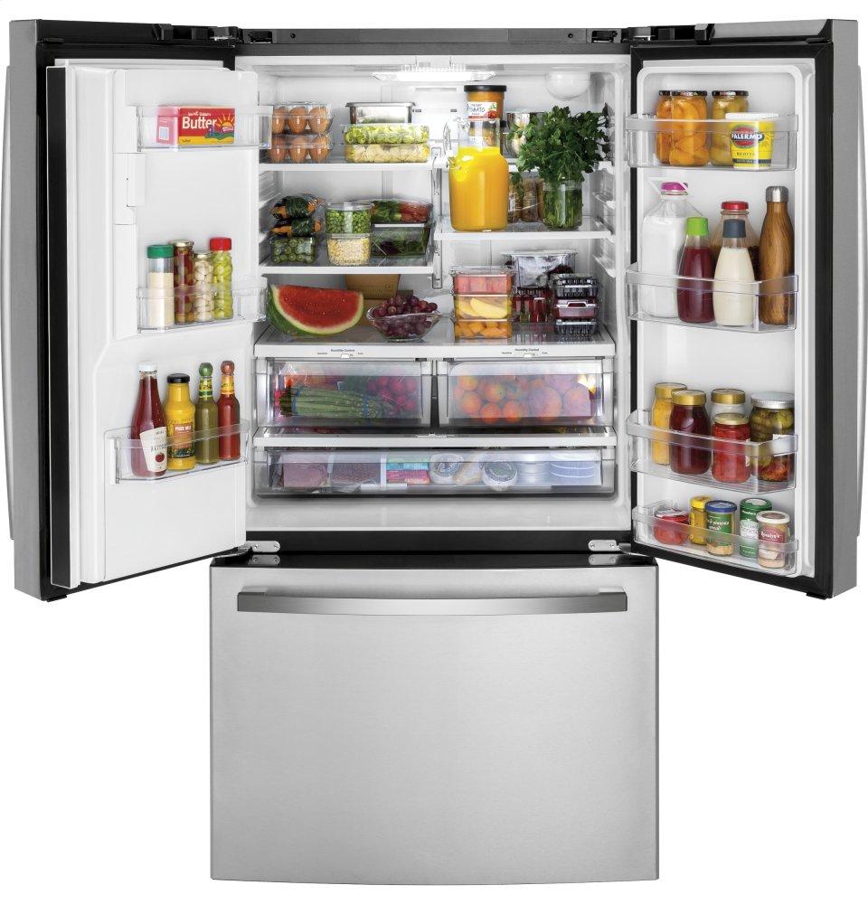 GE ENERGY STAR 25.7 Cu. Ft. Fingerprint Resistant French-Door Refrigerator - door open