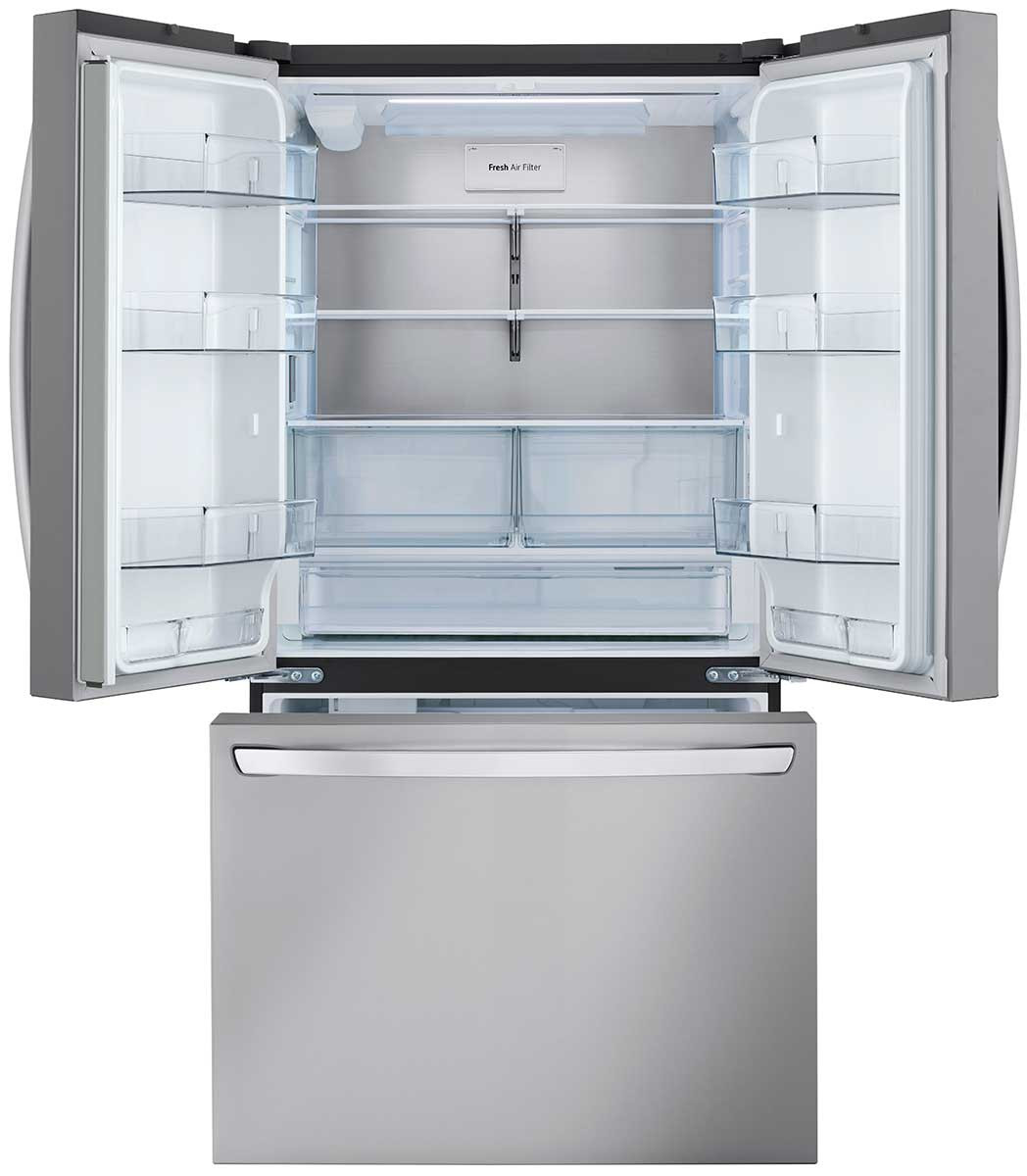 LG 27 cu. ft. Smart Counter-Depth MAX French Door Refrigerator with Internal Water Dispenser (PrintProof Stainless Steel) - door open