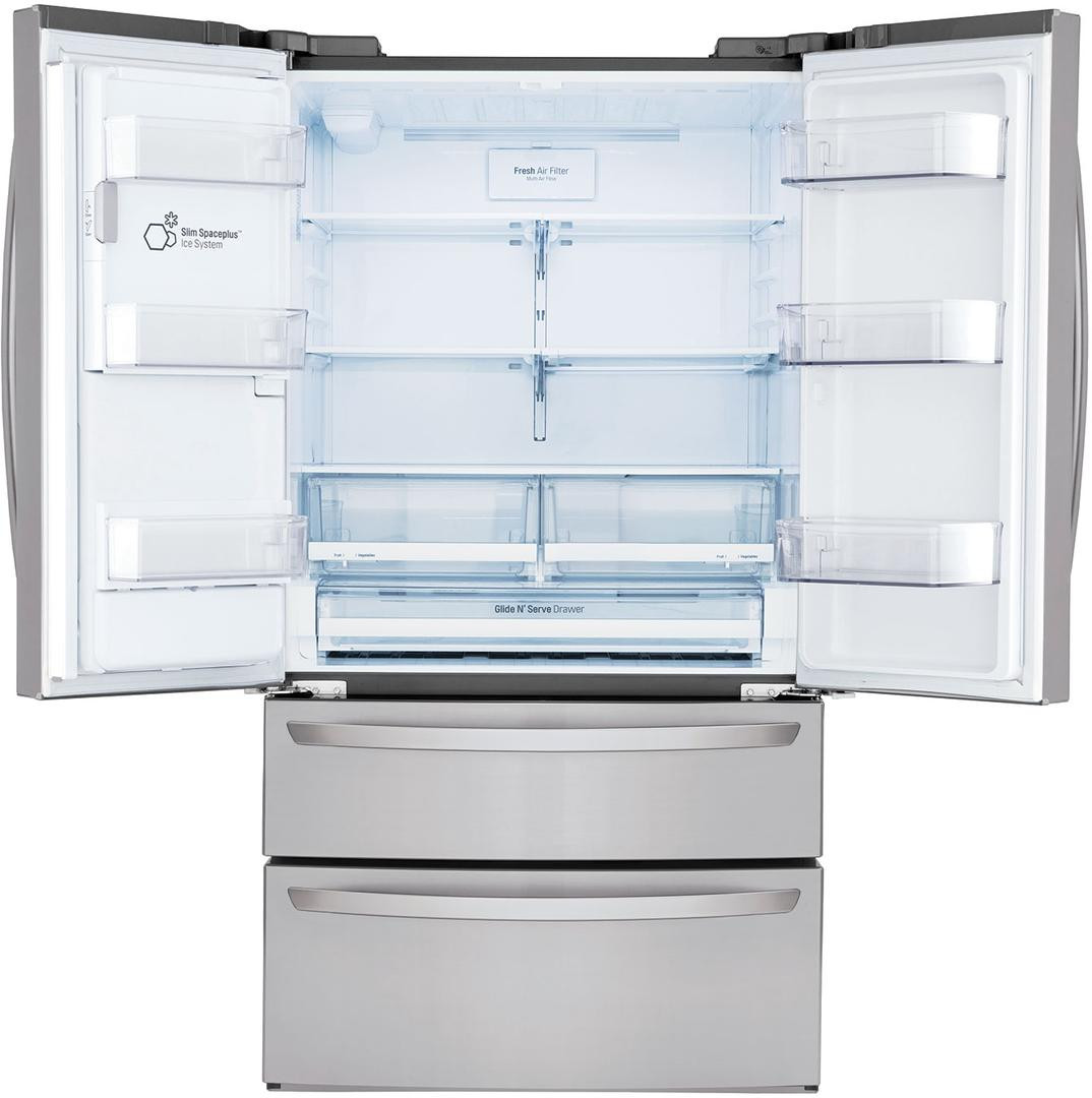 LG 28 cu. ft. 4-Door French Door Refrigerator with Door-in-Door and Craft Ice (PrintProof Stainless Steel) - door open