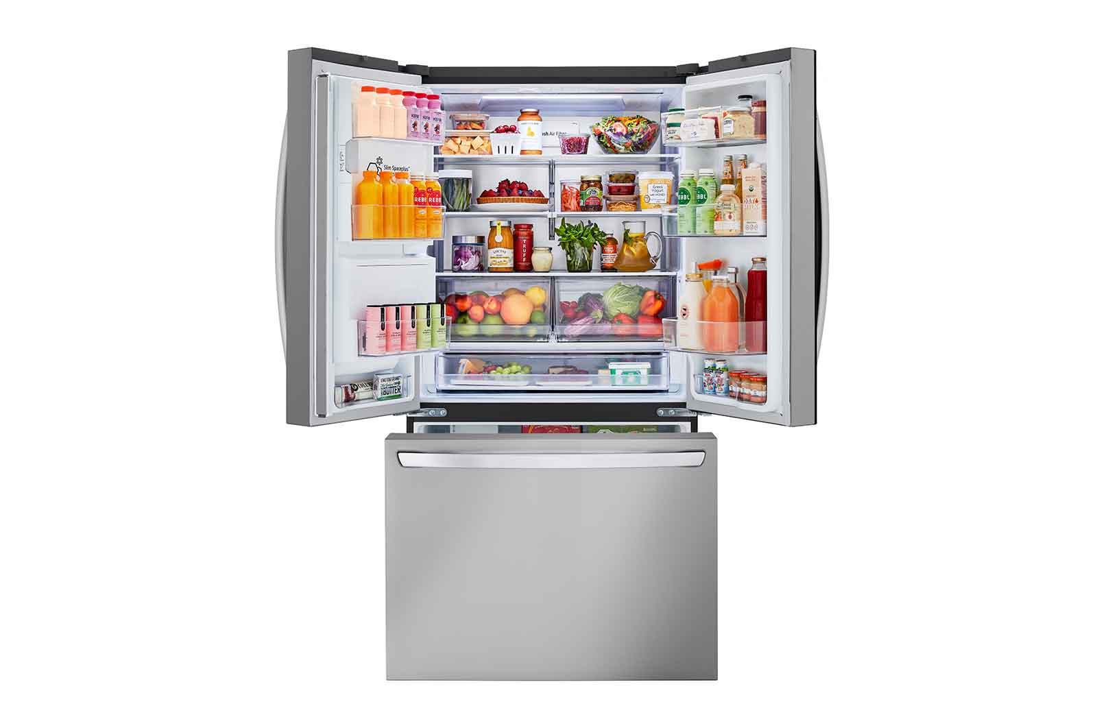 LG 26 cu. ft. Smart Counter-Depth MAX French Door Refrigerator with Dual Ice Makers - door open