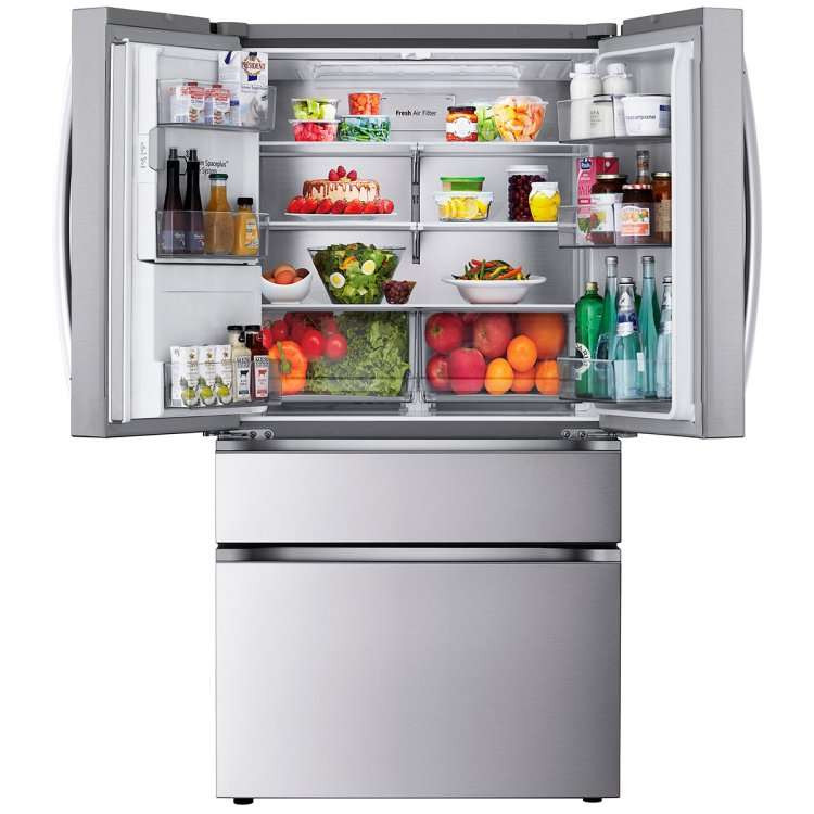 LG 29 cu. ft. Smart Standard-Depth MAX 4-Door French Door Refrigerator with Full-Convert Drawer (PrintProof Stainless Steel) - door open