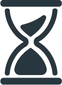 Icon of an hourglass with sand in the upper and lower chambers.