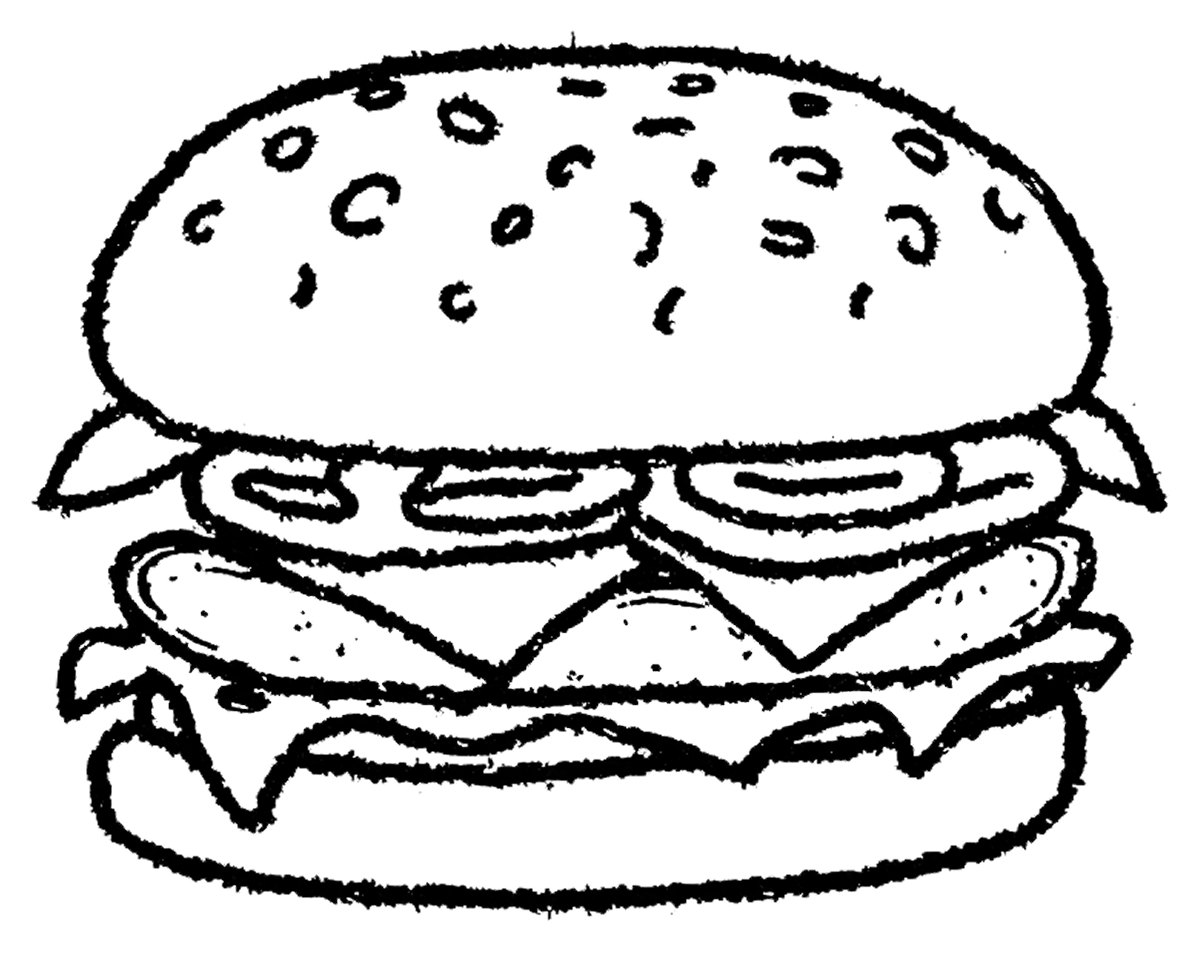 Burger with sesame seed bun, lettuce, tomato, cheese, and a beef patty.