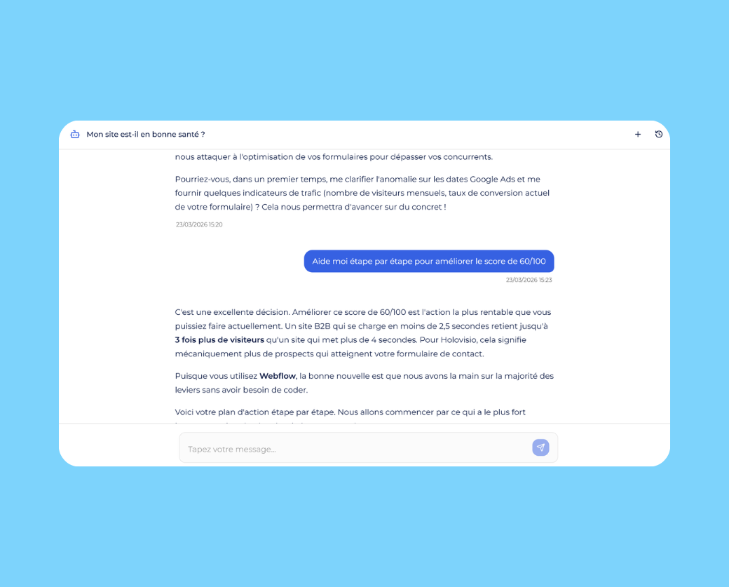 Assistante IA Marketing Lysa sur l'application Lysible