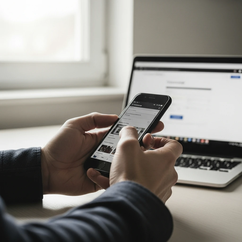 Mains testant la navigation mobile et le parcours de conversion d'un site lors d'un audit de performance