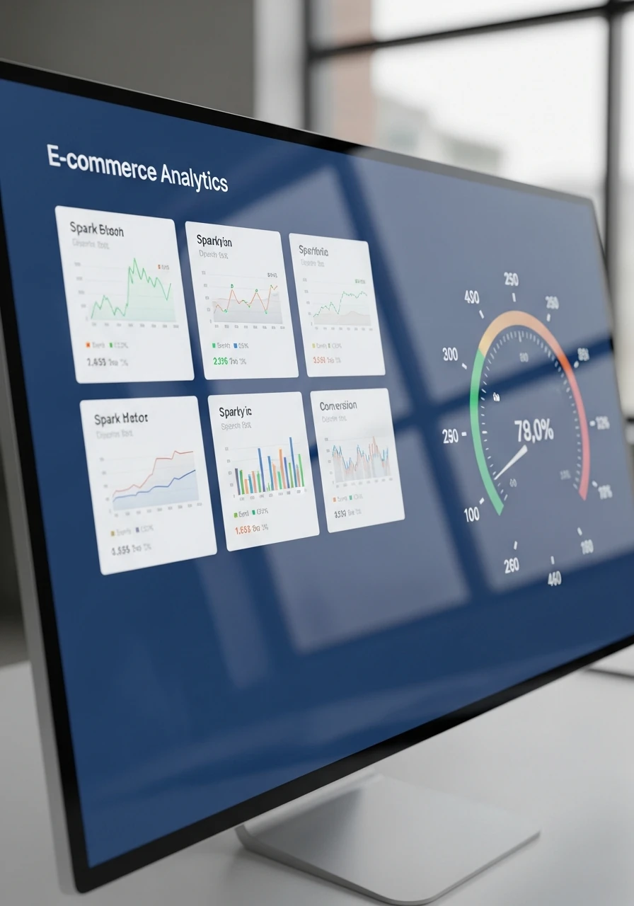 Tableau de bord e-commerce avec six tuiles d'indicateurs a surveiller chaque semaine pour piloter le tunnel de conversion