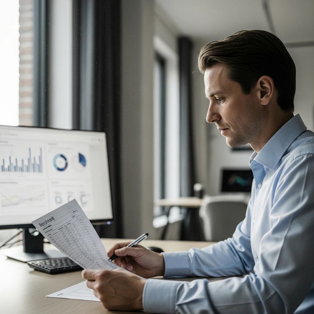 Dirigeant consultant le recapitulatif des dix KPI marketing et leurs seuils benchmarks par secteur