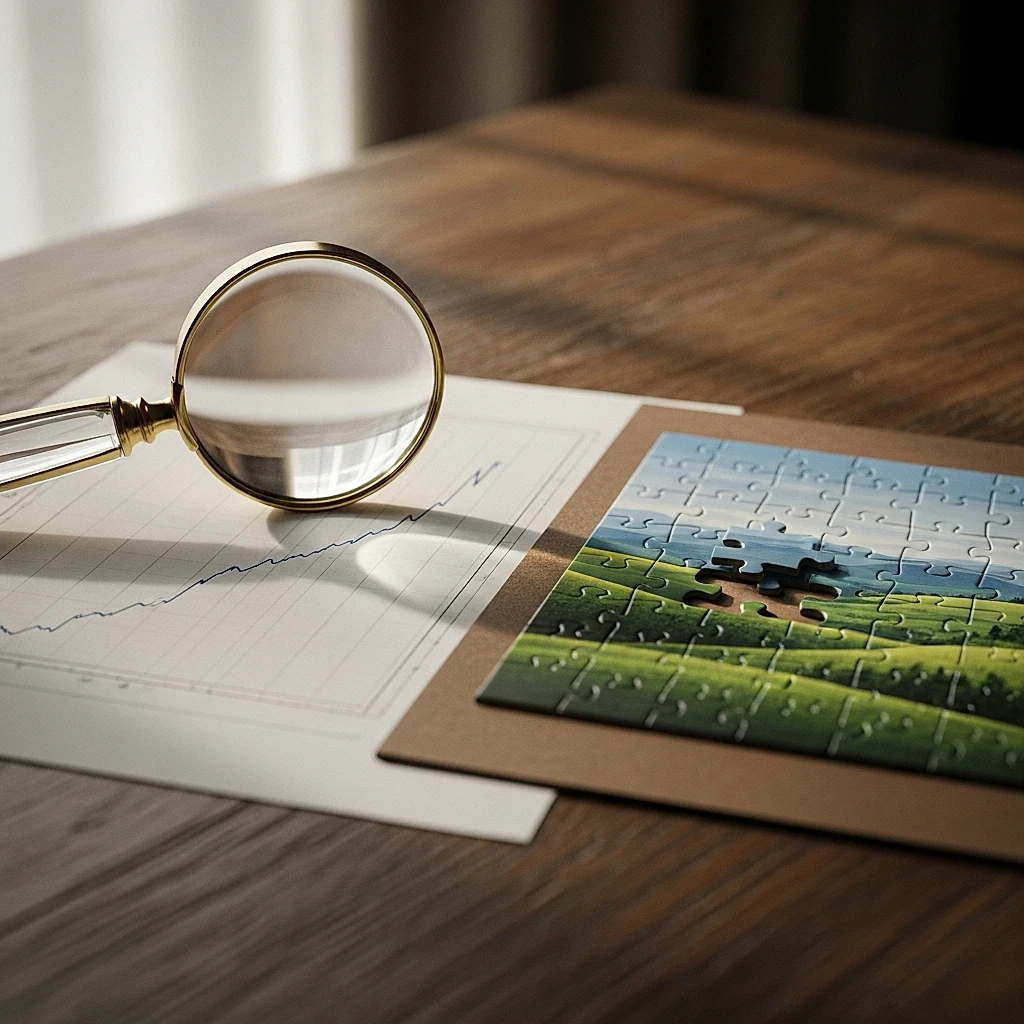 Loupe et puzzle incomplet près d'un graphique évoquant les données manquantes pour comprendre les abandons