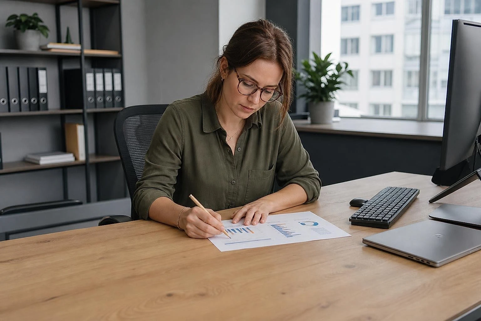 Manager annotating a page of charts to set the daily budget of a Demand Gen campaign
