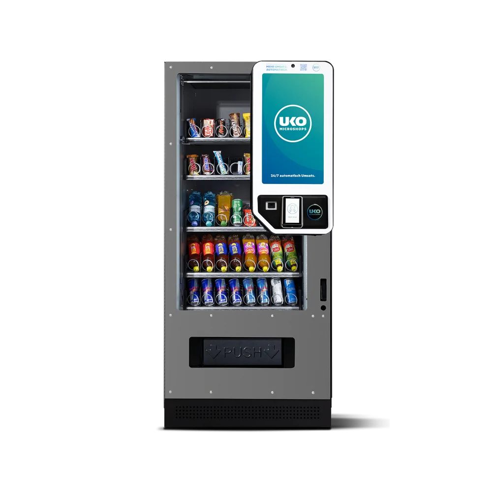 UKO Snack- und Getränkeautomat mit großem Touchdisplay und Kartenzahlung.