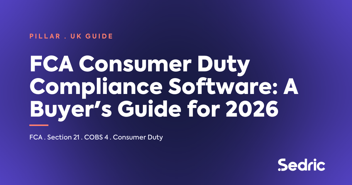 Featured image for 'FCA Consumer Duty Compliance Software: A Buyer's Guide for 2026' — Sedric branded [sedric-rebrand-v2]