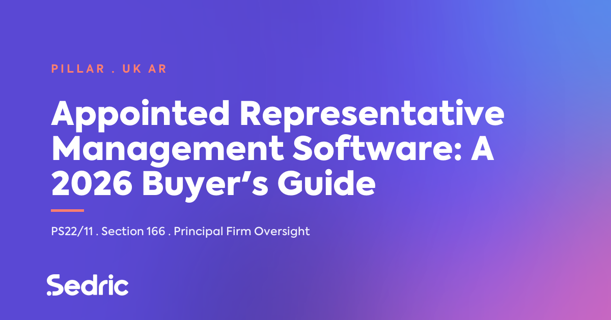 Featured image for 'Appointed Representative Management Software: A 2026 Buyer's Guide' — Sedric branded [sedric-rebrand-v2]