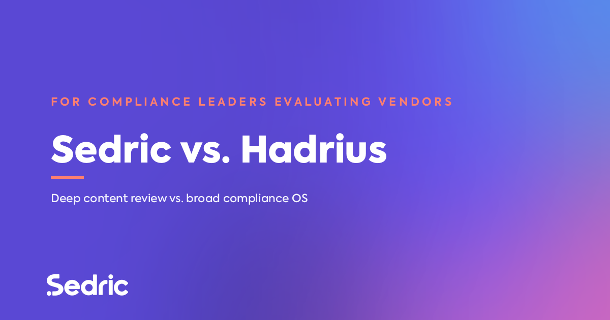 Sedric vs. Hadrius — 2026 comparison for compliance leaders in financial services