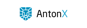 AntonX company logo with a blue shield emblem and stylized text.