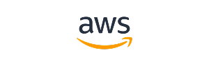 AWS logo with black letters and an orange curved arrow underneath.