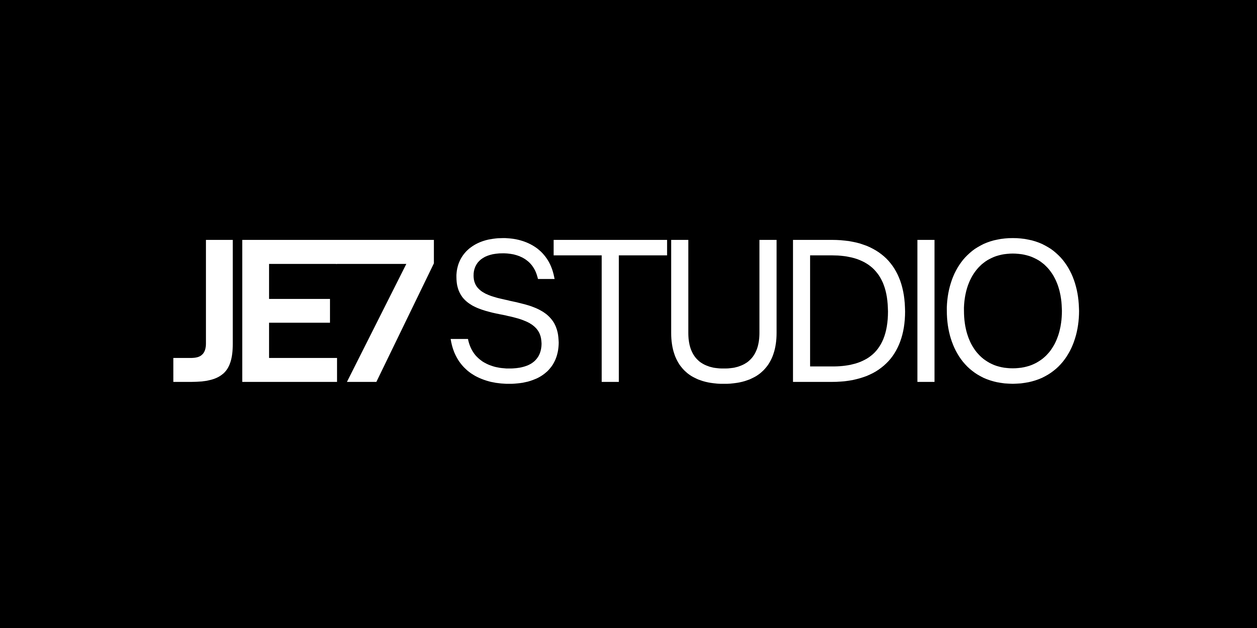 JE7 STUDIO logo in bold white letters on a black background.