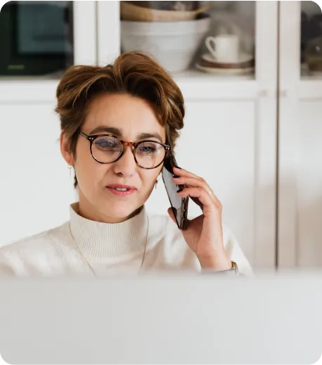 middle-aged woman talking on mobile phone