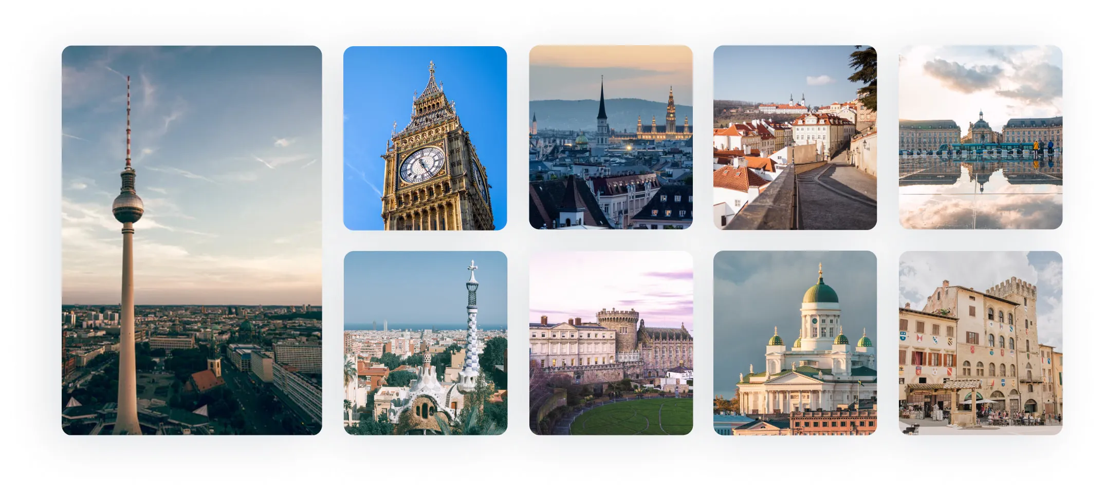 Various cities in a collage 