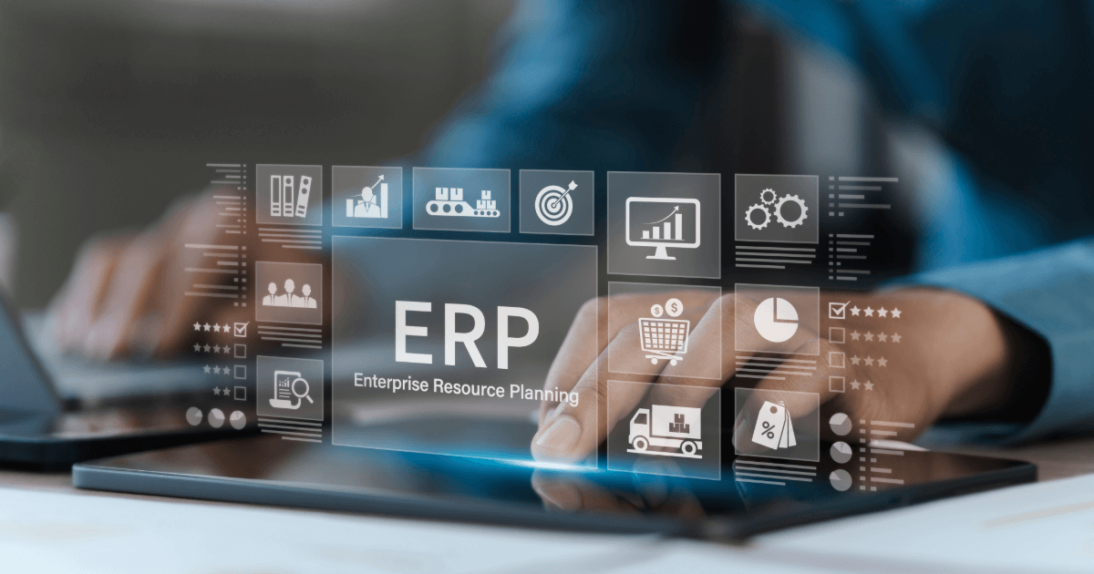 image of a person looking at symbols of business objectives that must be in place before deciding to commit to an ERP system