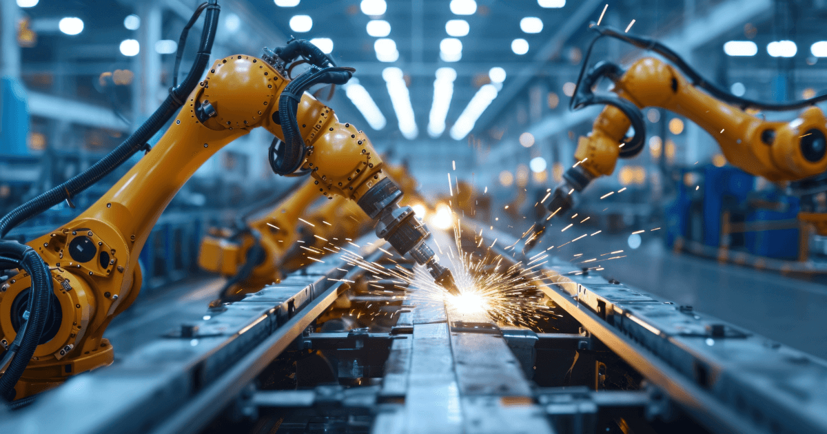 image depicting welding robots within a manufacture