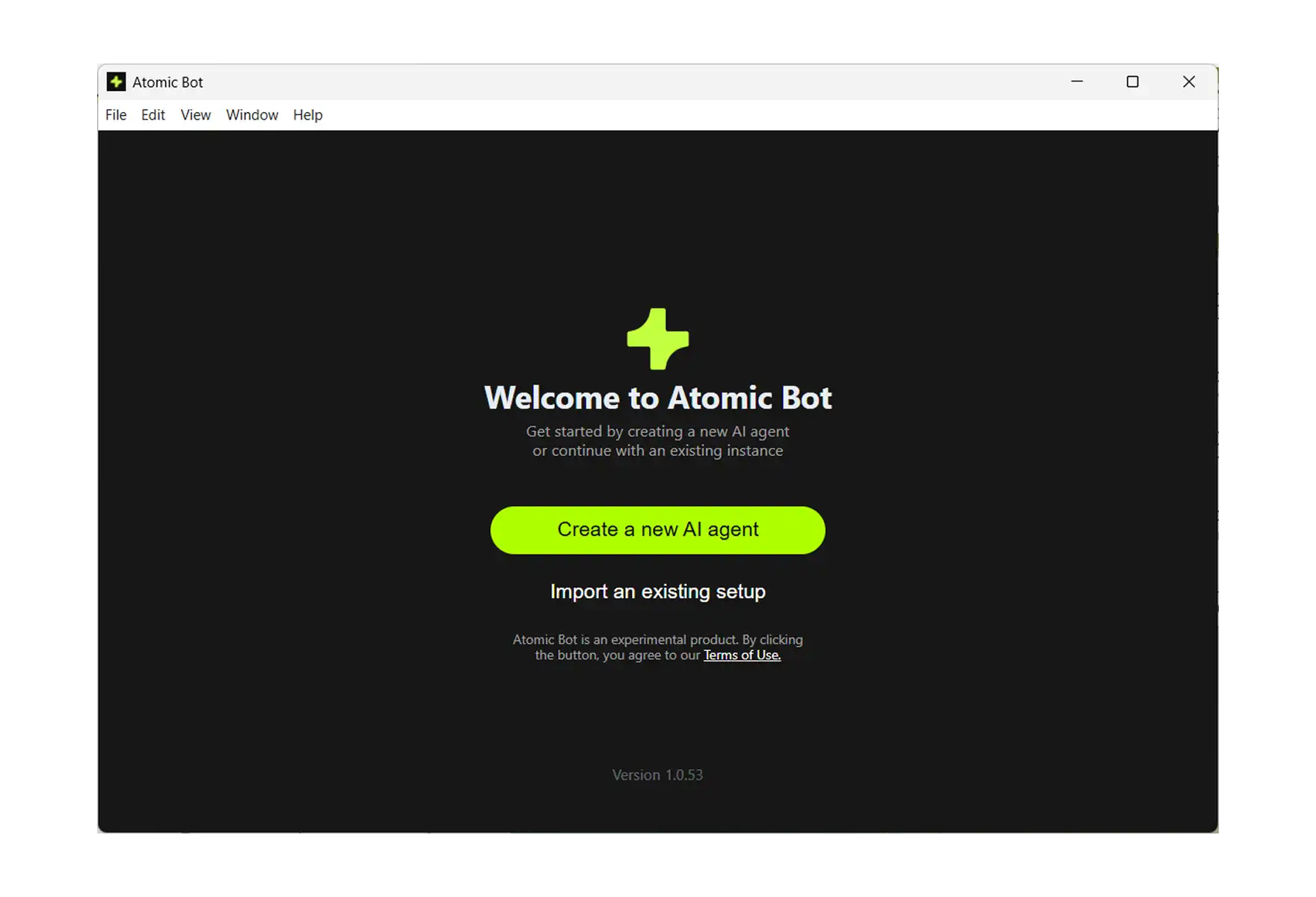 OpenClaw setup via Atomic Bot welcome screen
