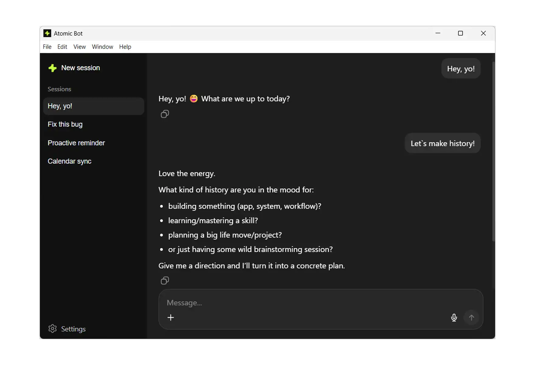 OpenClaw running after 1 minute setup in Atomic Bot