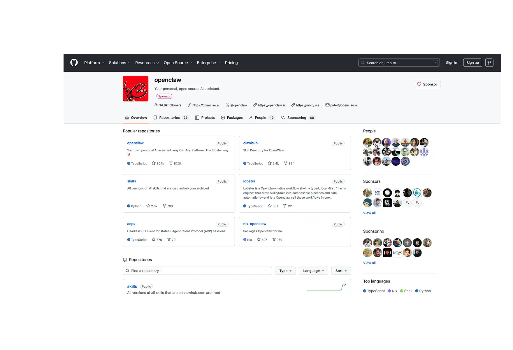 OpenClaw Github Page showing over 300,000 stars