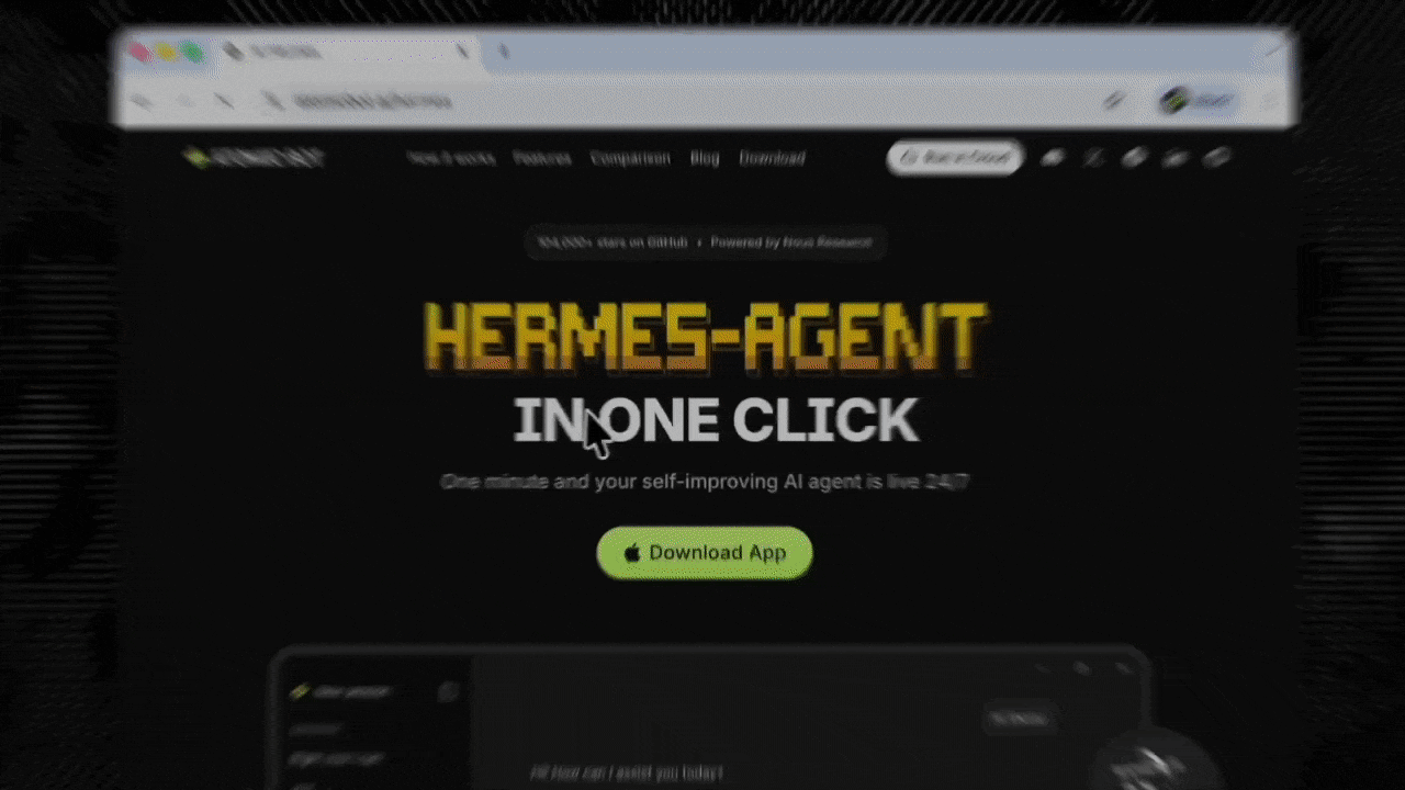 GIF with the downloading Hermes Agent through Atomic Bot