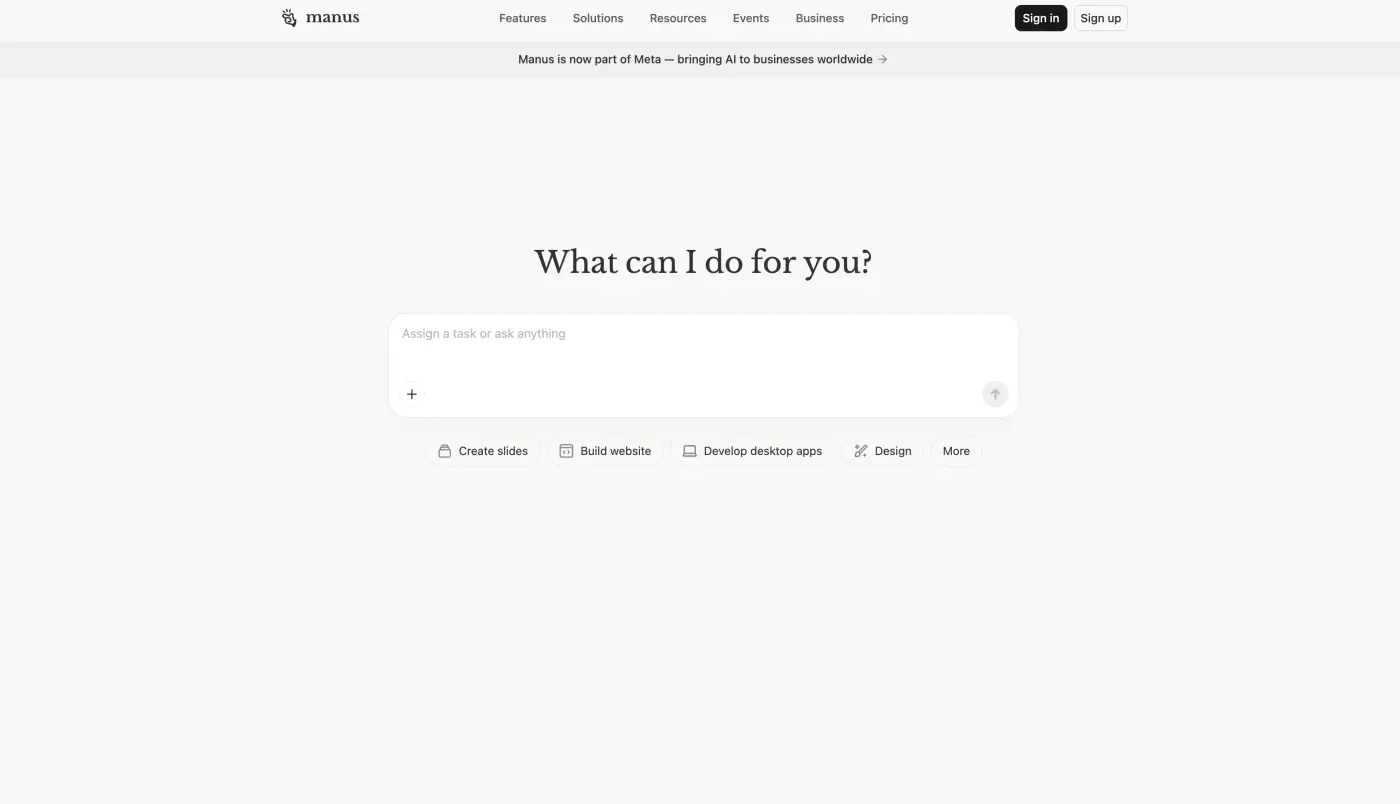 Manus homepage