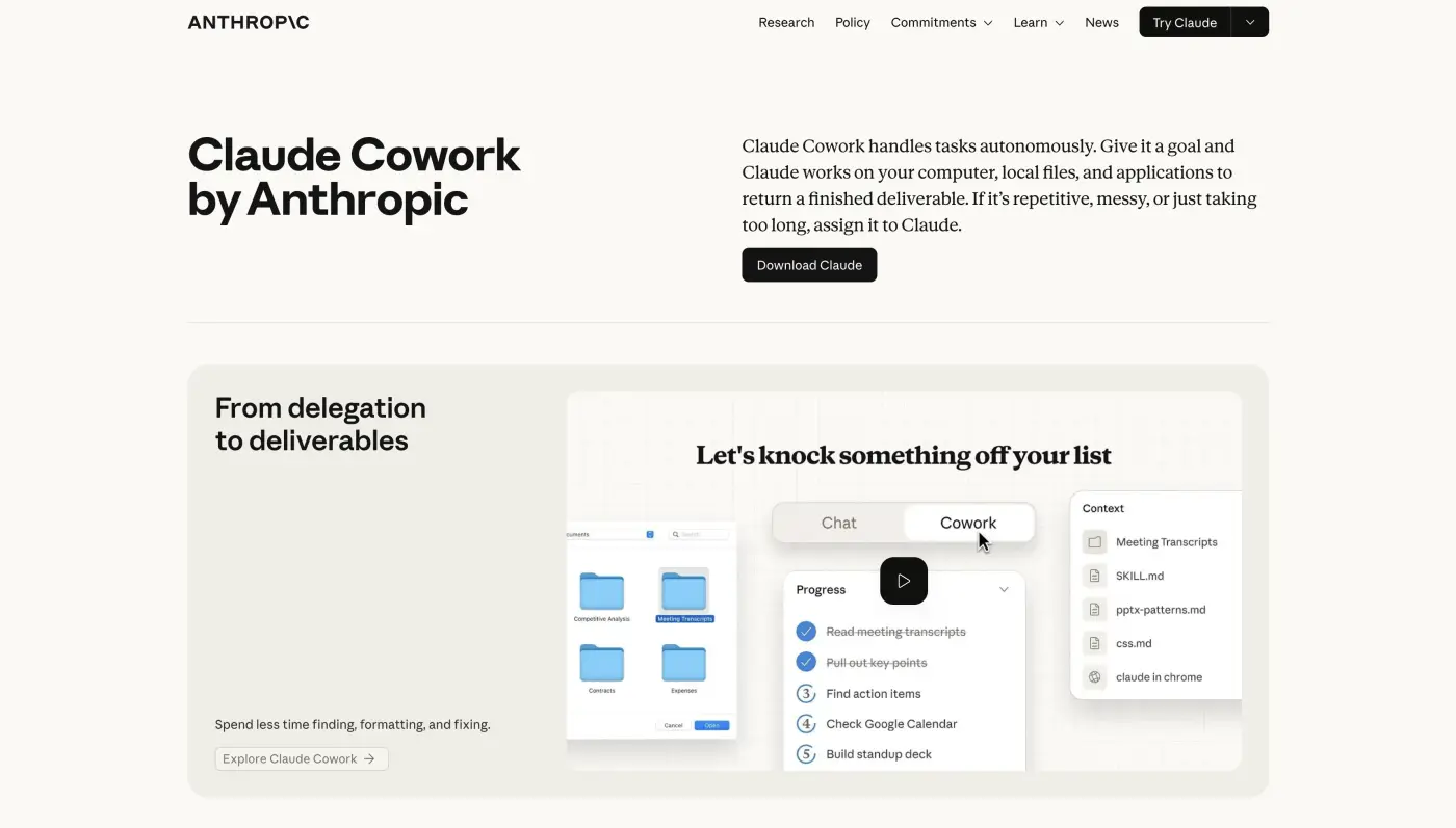 Claude Cowork page