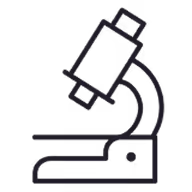 Simple black line icon of a microscope.