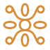 Abstract orange icon with six oval shapes arranged around a central circle.