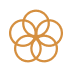 Abstract geometric design of five interlocking loops forming a symmetrical flower-like pattern in golden brown.