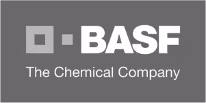 Logo BASF z napisem The Chemical Company na szarym tle.