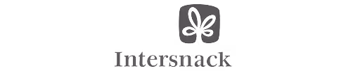 Logo firmy Intersnack z symbolem stylizowanego kwiatu.