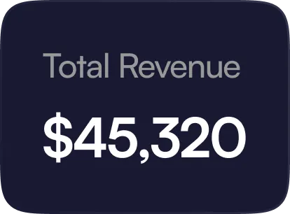 Card showing total revenue amount of $45,320 in white text on dark background.
