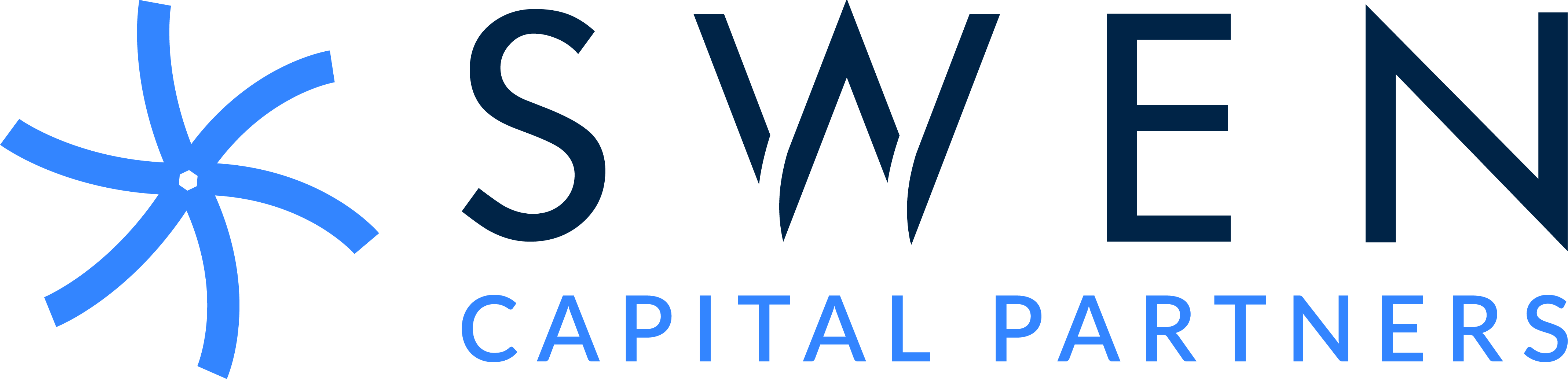 Logo for SWEN Capital Partners with stylized blue star-like symbol and text.