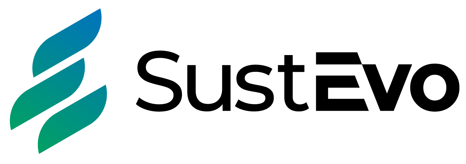 Logo med tre blågrønne, buede bånd til venstre for fet svart tekst.