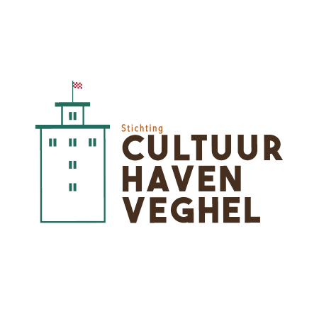 Logo with a building outline and checkered flag beside text 'Stichting Cultuur Haven Veghel'.