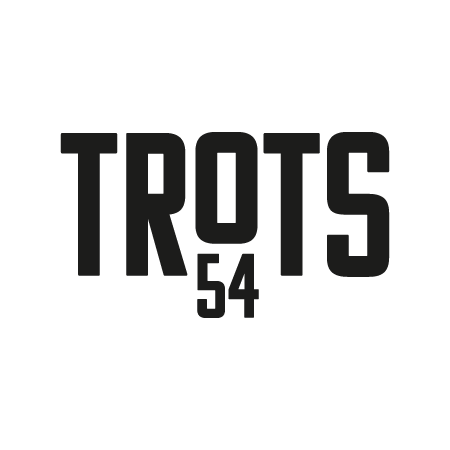 Black text reading 'TROTS' with the number '54' below the letter 'O' on a black background.