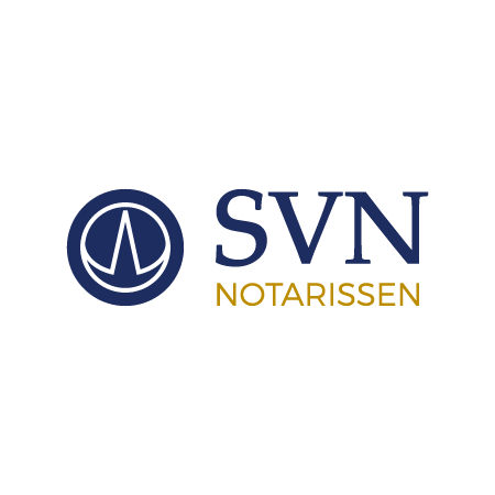 SVN Notarissen logo with circular icon and text in blue and gold.