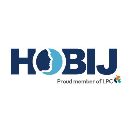 HOBIJ logo with two blue profile faces inside the letter O and text Proud member of LPC.