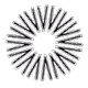 Circular arrangement of black clothespins on a white background.