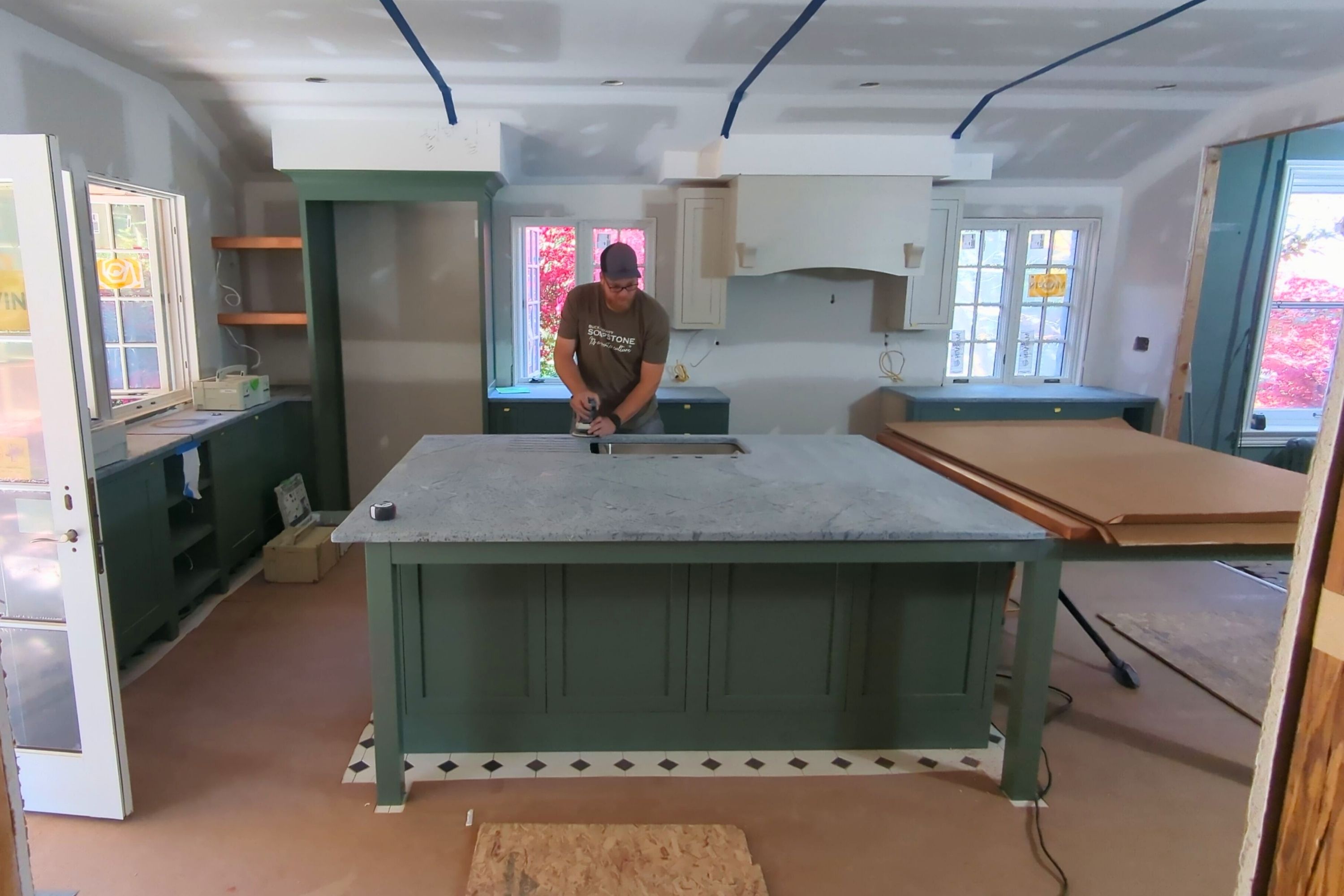 The island begins to anchor the entire room.