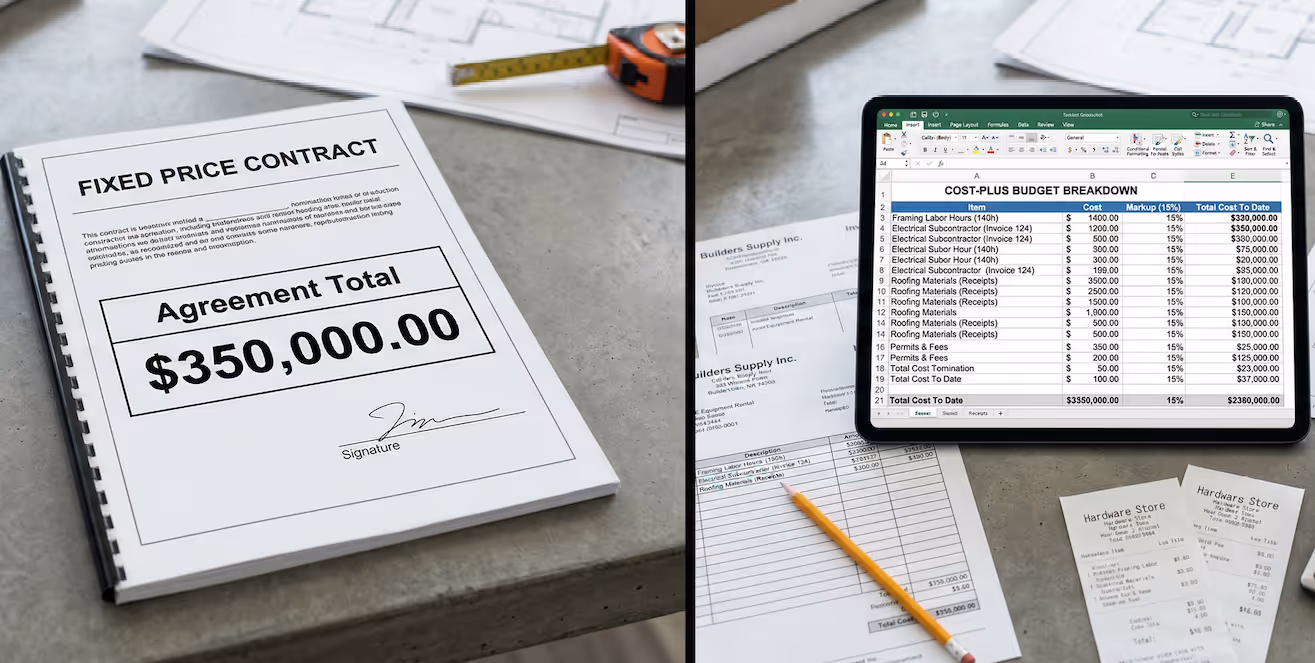 Comparison of fixed price contract and cost plus detailed cost breakdown