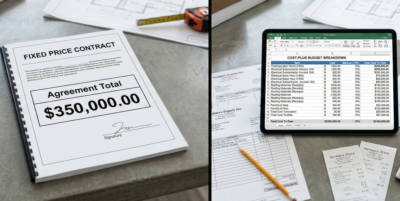 Comparison of fixed price contract and cost plus detailed cost breakdown
