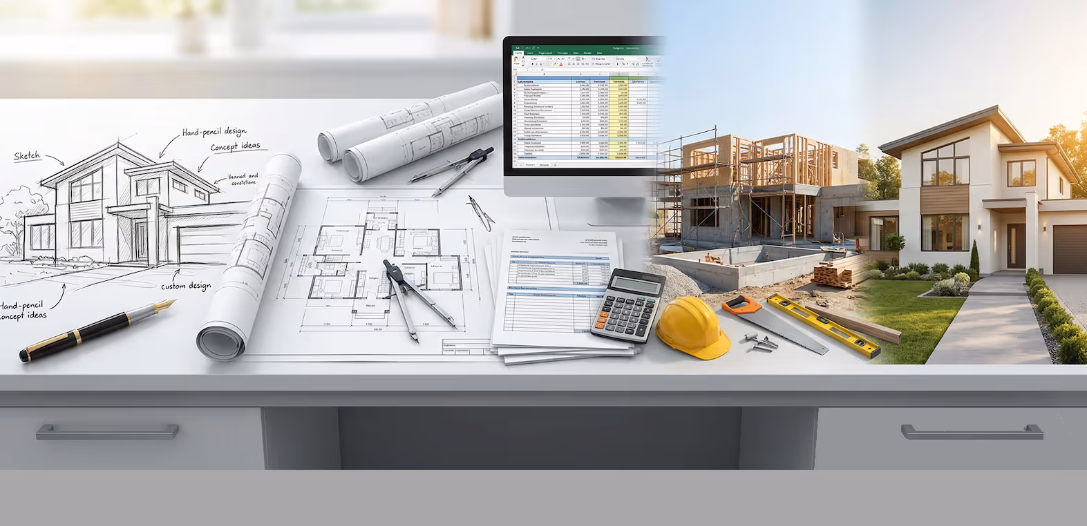 Lifecycle of custom home construction from concept design to completed build