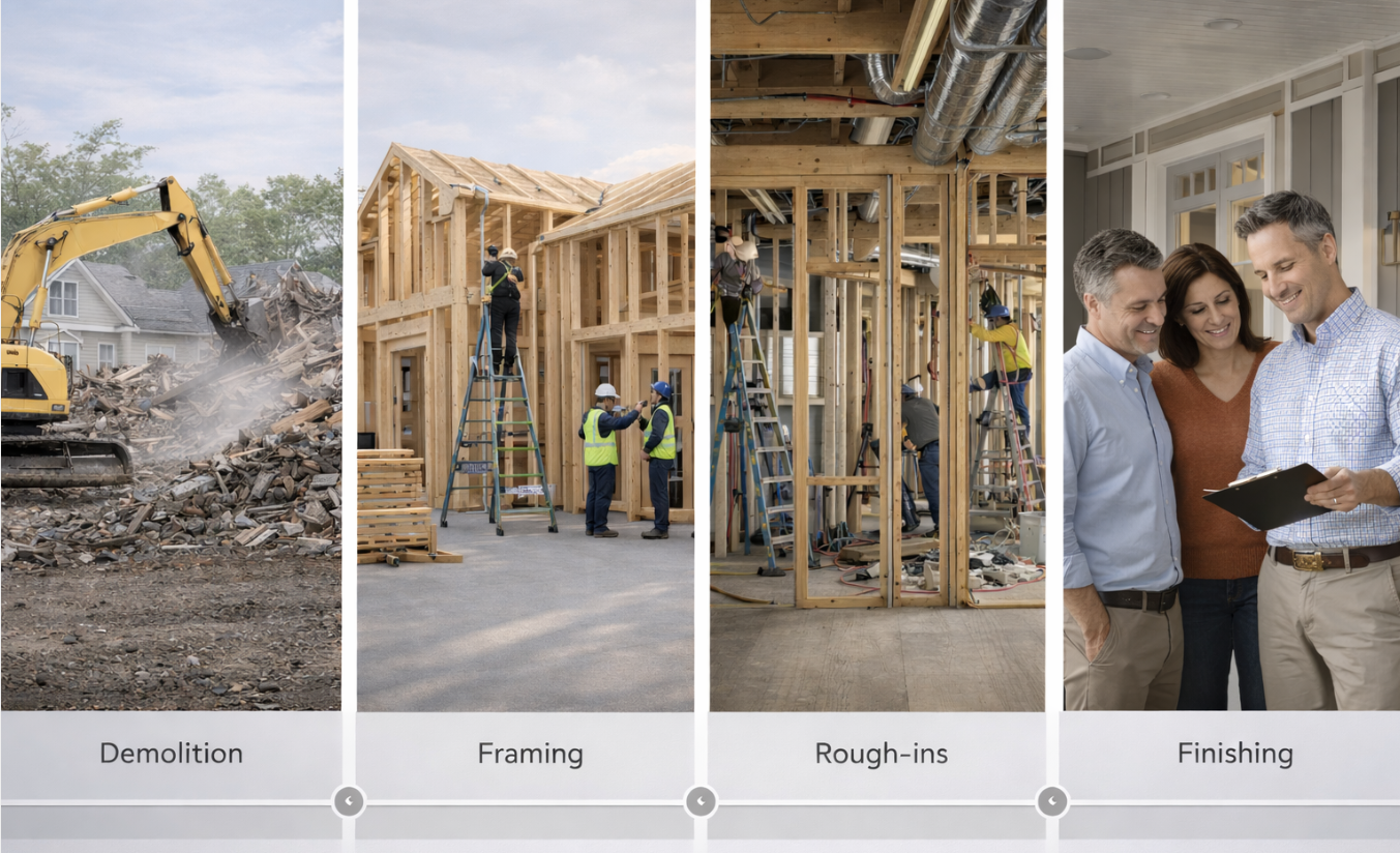 Construction phases with homeowner walkthrough and project progress review
