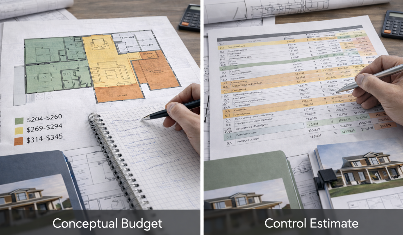 Two stage construction proposal showing conceptual budget and detailed cost estimate