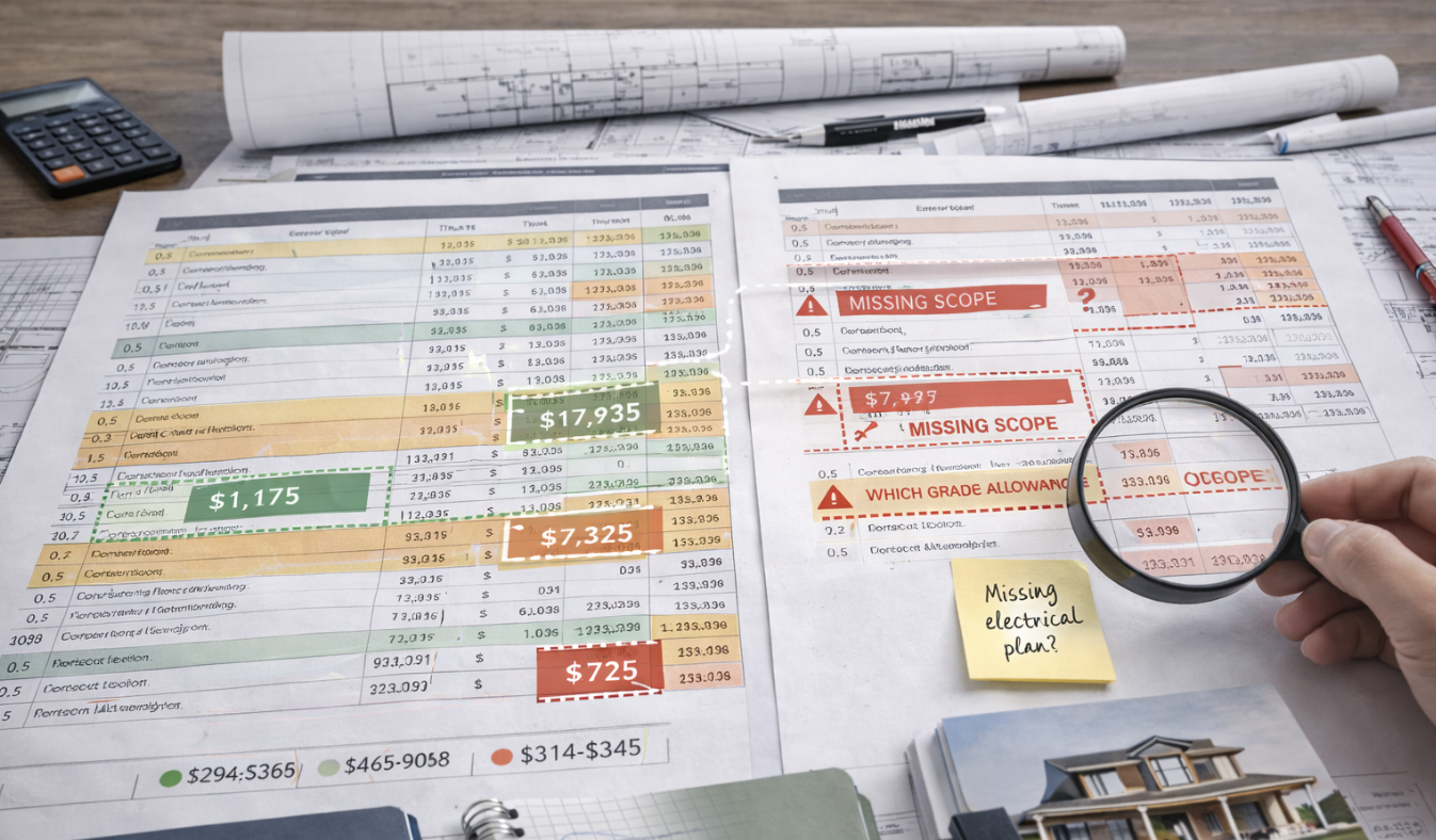 Construction estimate review highlighting missing scope and gaps in proposal
